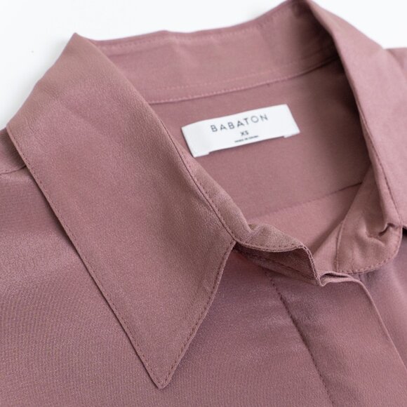 Aritzia Babaton Academy 100% Silk Blouse Button Up Red Willow Mauve Pink - Picture 5 of 13